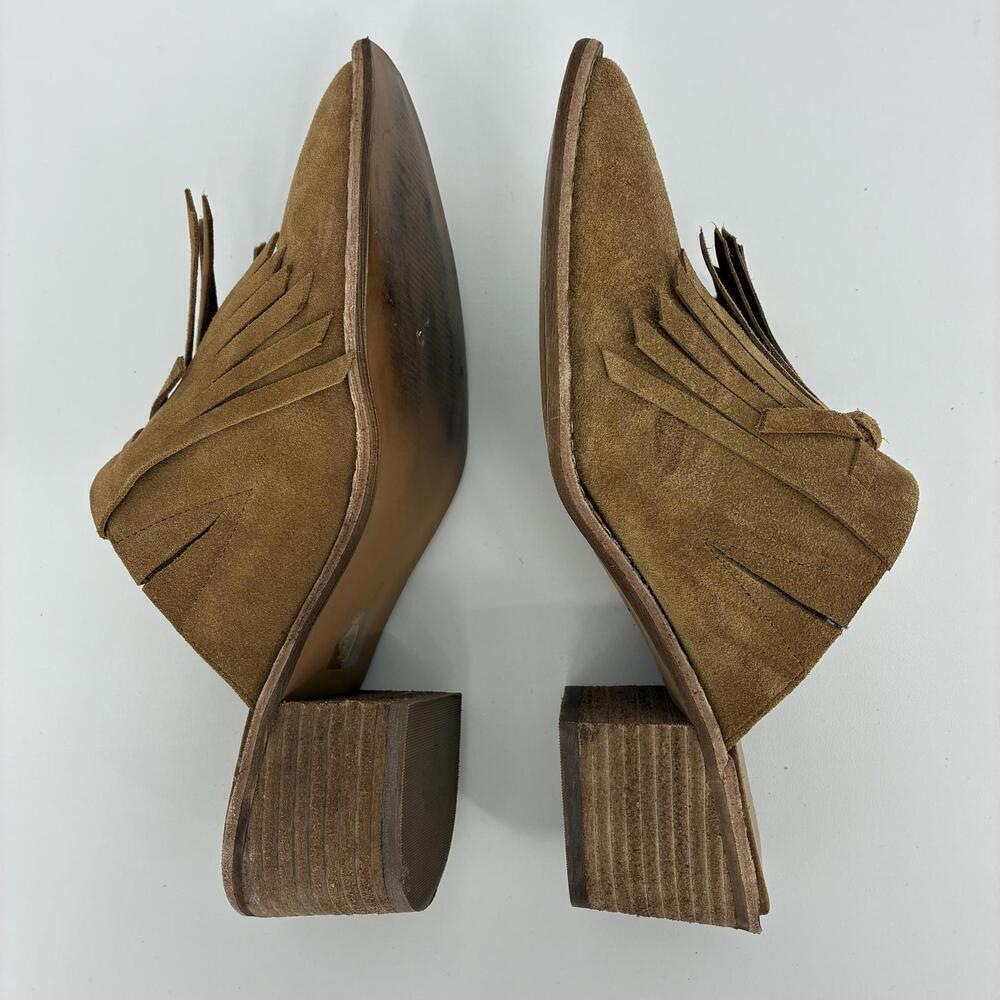 Madewell The Dani Brown Suede Fringe Mules with Block Heel Women's size 7 - Picture 2 of 8